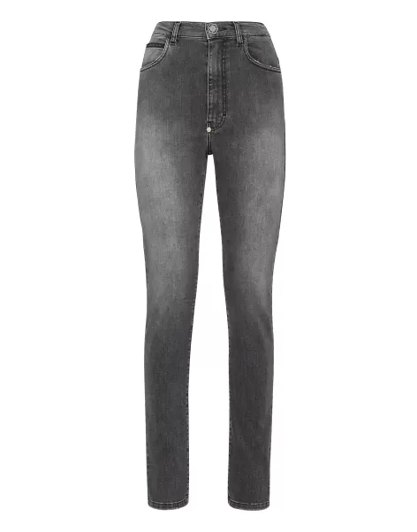 Denim Online-Shop Damen Philipp Plein Denim Trousers Super High Waist Jegging Grey Stone
