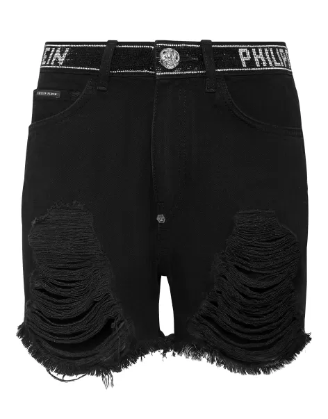 Damen Philipp Plein Leistung Hot Pants Crystal Summer Night Denim