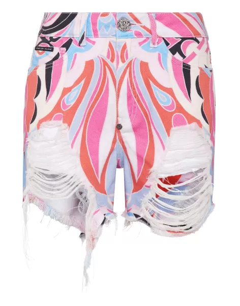 Vertrieb Philipp Plein Damen Denim Summer Snow Hot Pants Colorful Circus