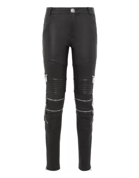 Damen Philipp Plein Speichern Leather Trousers Long Hosen & Shorts Black