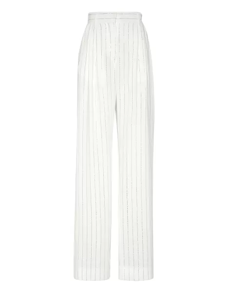 Cady Trousers Man Fit Crystal Pinstripe Garantie Philipp Plein White Hosen & Shorts Damen