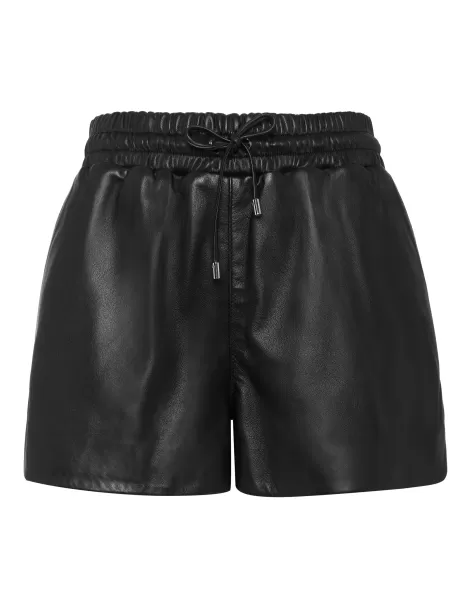 2024 Black Philipp Plein Damen Leather Shorts Hosen & Shorts