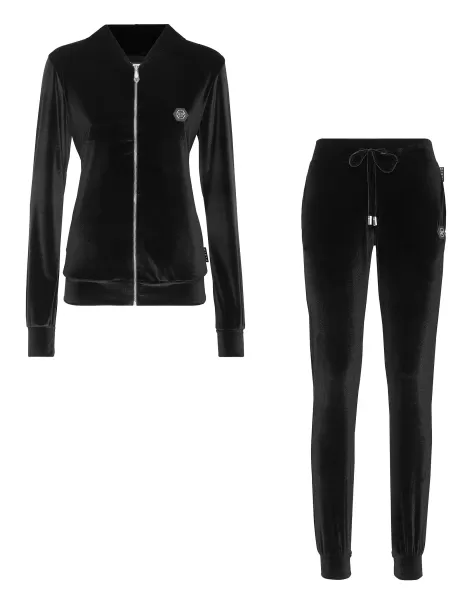 Black Prototyp Damen Philipp Plein Jogging Tracksuit: Hoodie/Trousers Paisley Teddy Bear Activewear