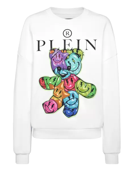 Philipp Plein Damen Oversized Sweatshirt Smile Activewear Rabattgutschein White