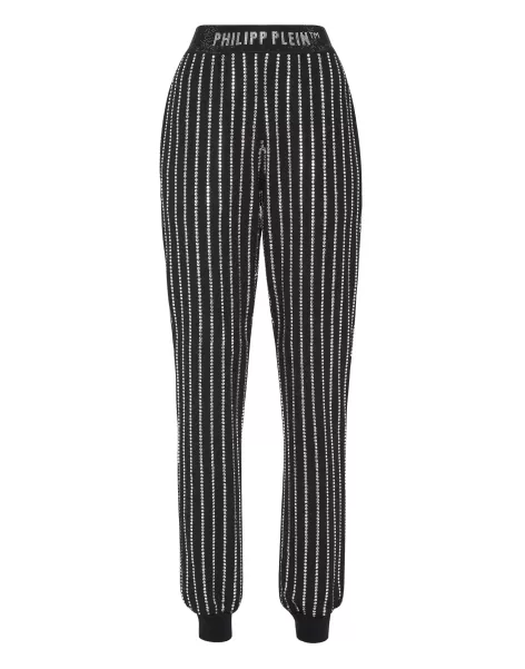 Geschäft Jogging Trousers Crystal Pinstripe Damen Philipp Plein Black Activewear