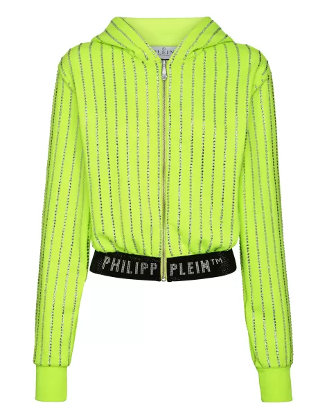 Kaufen Philipp Plein Cropped Hoody Sweatjacket With Crystals Crystal Pinstripe Activewear Yellow Fluo Damen