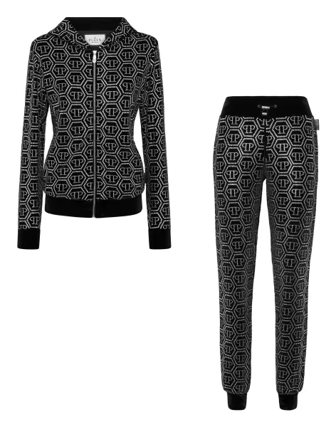 Philipp Plein Activewear Damen Black ?Henille Jogging Tracksuit: Hoodie/Trousers Monogram Strass Qualität