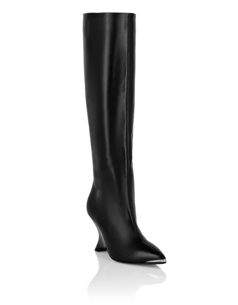 Black Boots & Stiefeletten Philipp Plein Damen Patent Leather High Wedges Boots Kampagne