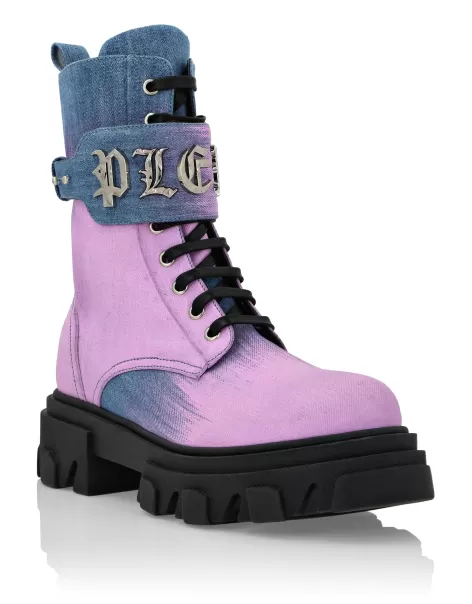 Denim Mid Flat Boots Gothic Plein Blue/Pink Leistung Boots & Stiefeletten Philipp Plein Damen