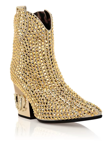 Gold Boots & Stiefeletten Philipp Plein Damen Modernität Cowboy Mid-Heel Boots  Gothic Plein With Crystals