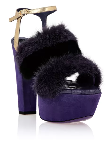 Damen Pumps Verarbeitung Purple Philipp Plein Platform Sandals High Heels With Real Fur