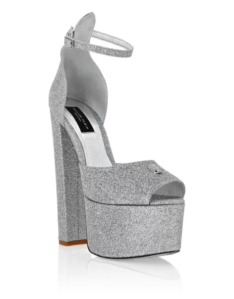 Silver Damen Philipp Plein Glitter Platform Sandals Hi-Heels Pumps Sonderrabatt