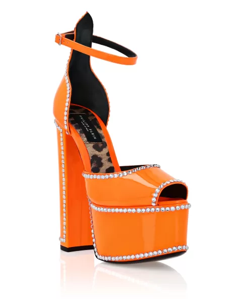 Philipp Plein Damen Orange Fluo Pumps Patent Leather Platform Sandals Hi-Heels Mode