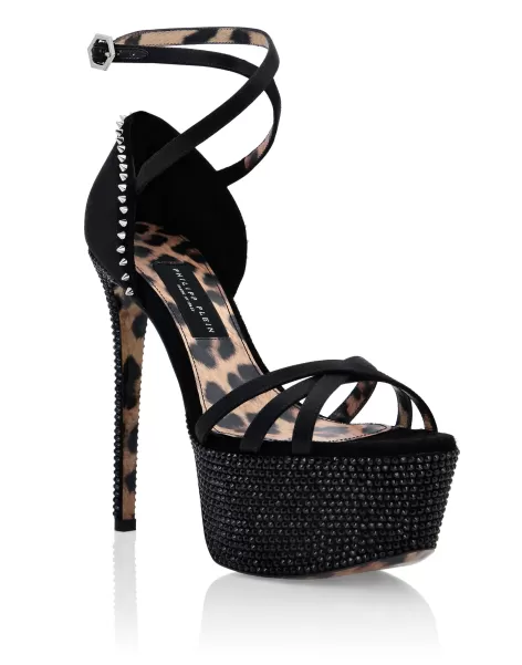 Damen Eleganz Philipp Plein Crystal Platform Sandals Sandalen Black