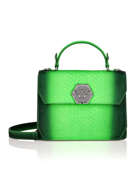 Green Fluo Superheroin Medium Python Handle Bag Hexagon Markenpositionierung Damen Philipp Plein Tragetaschen