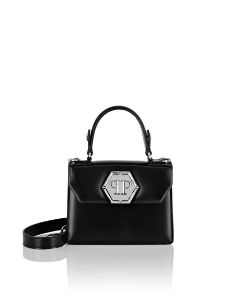Philipp Plein Black Mini Taschen Geschäft Small Handbag Superheroine Leather Damen