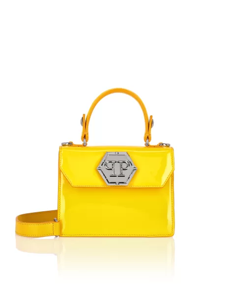 Small Handbag Superheroine Patent Leather Damen Handle Bag Verkauf Philipp Plein Yellow