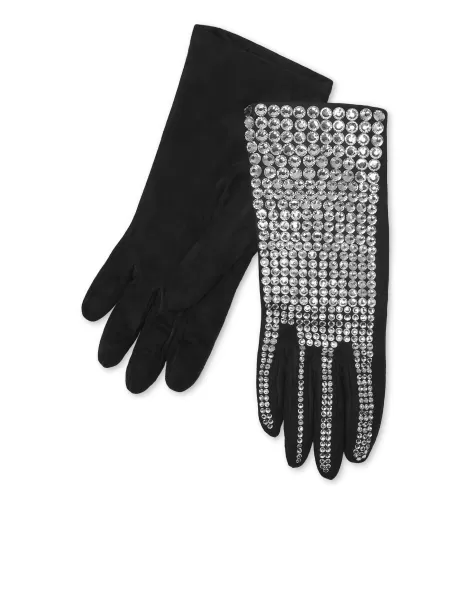 Suede Mid-Gloves Crystal Treuerabatt Handschuhe Philipp Plein Damen Black