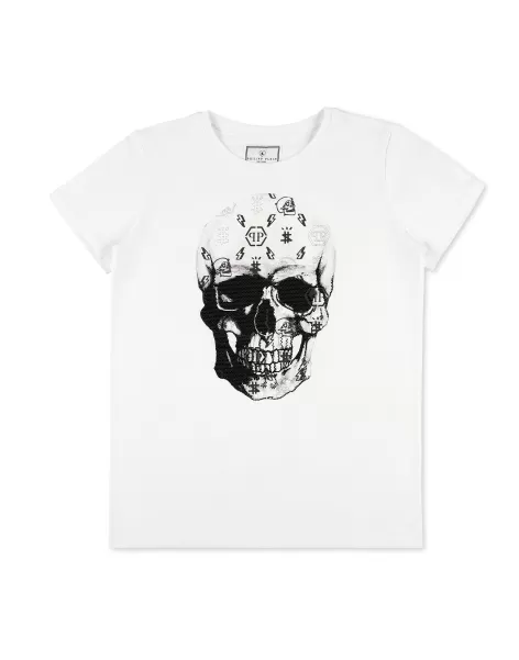 Philipp Plein Mode Maxi T-Shirt Skull White Kinder Bekleidung