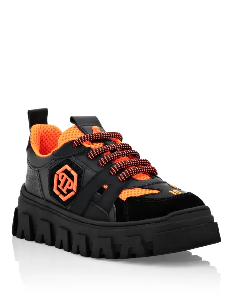 Kinder Lo-Top Sneakers Mix Materials Hexagon Neon Empfehlen Schuhe Philipp Plein Black/Orange Fluo