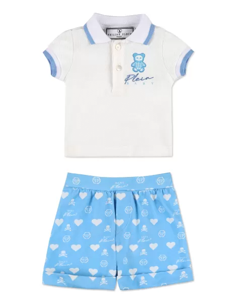 Billig Polo+Shorts Kinder Bekleidung White / Light Blue Philipp Plein